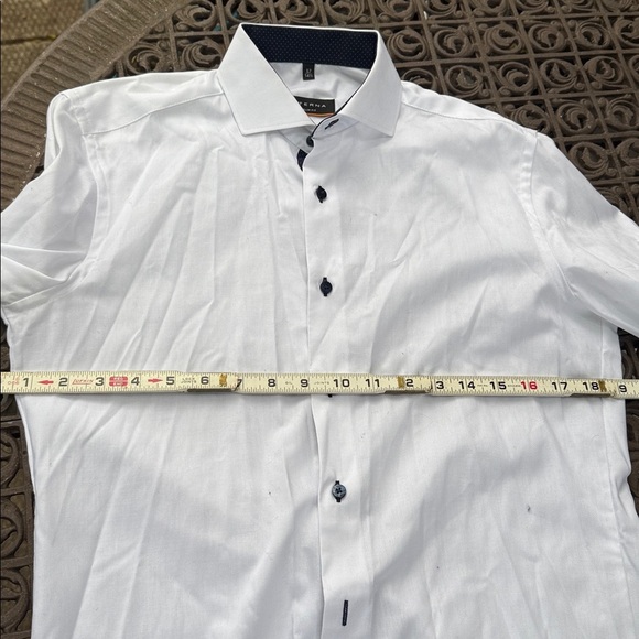Eterna White Shirt with Dark Blue Polka Dot Collar. 100% cotton Men’s 37 14.5 - Picture 6 of 6